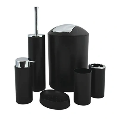 Afbeelding van MSV Hannah Badkameraccessoireset PP 6 stuks: Prullenbak, Toiletborstel, Zeepdispenser, Tandenborstelhouder, Beker, Zeepbakje Zwart