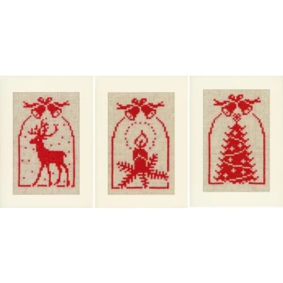 Afbeelding van Wenskaart kit Hert, kaars en kerstboom set van 3 Vervaco PN 0021444