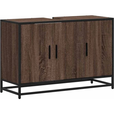 Afbeelding van Wastafelkast 90x33x60 cm bewerkt hout bruin eikenkleurig