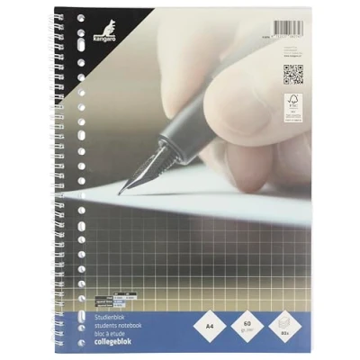 Afbeelding van Kangaro collegeblok A4 ruit 60 grams spiraal 23 gaats K 5574