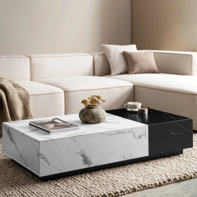 Afbeelding van Sky Style Pairfect Marmer Wit/Zwart Salontafel met 2 Lades