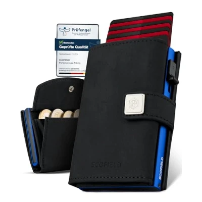 Afbeelding van SF SCOFIELD Trinity Slanke portemonnee met muntvak, creditcardhouder voor heren 10 12 kaarten, RFID bescherming, mannen, smart wallet, Zwart Nachtblauw, Modern