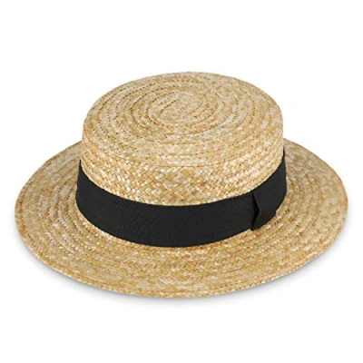 Afbeelding van fiebig Natuurlijke strohoed voor dames en heren Zonnehoed van 100% stro Boater gemaakt in Italië Gondelhoed lente zomer Hoed met grosgrain lint, Natuurlijk.