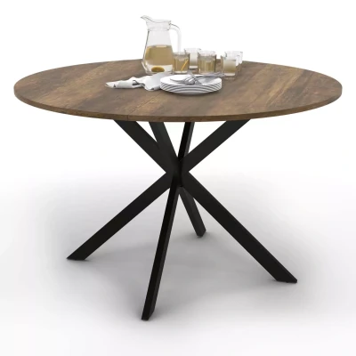 Afbeelding van Table à manger ronde ALIX plateau HAWKINS 4 6 personnes pied araignée bois foncé et noir 120 cm