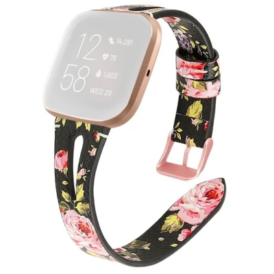 Afbeelding van Fitbit Versa 1 / 2 &amp; Lite bandje TPU leer Bloemenprint
