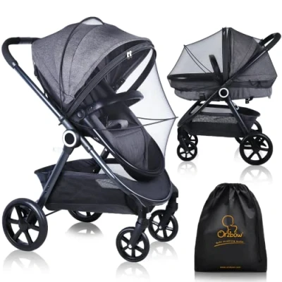 Afbeelding van Orzbow Universeel vliegengaas voor kinderwagen, muggennet baby&#039;s met dubbele ritssluiting en 3D pvc houder, fijn netweefsel wiegen, reisbedden, tas (zwart)
