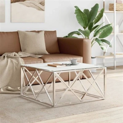 Afbeelding van Salontafel 80x80x40 cm roestvrij staal en glas zilverkleurig