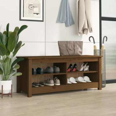 Afbeelding van Schoenenbank 110x38x45,5 cm massief grenenhout honingbruin
