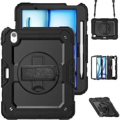 Afbeelding van Accezz Tablet Hoes Geschikt voor iPad Air 11 inch (2024) M2 Rugged Backcover Shoulder Strap Zwart