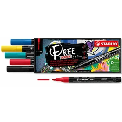 Afbeelding van STABILO FREE Acryl Marker T100 Ronde Punt 1 2 mm Set Royal Met 5 Verschillende Kleuren