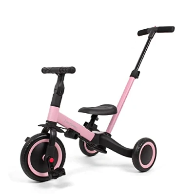 Afbeelding van Leogreen 4 in 1 driewieler kinderfiets, balansfiets, loopfiets, met duwstang, voor jongens en meisjes van tot 3 jaar, belasting 25 kg, roze