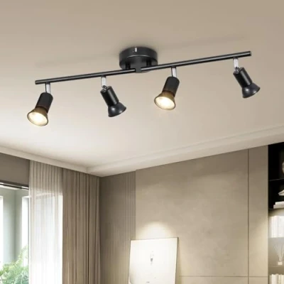 Image de Dehobo Luminaire Plafonnier LED GU10 4 Spots Éclairage de Plafond Spot Orientabl Moderne Noir pour Couloir Salon Salle à Manger Cuisine Sans Ampoule