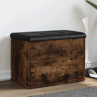 Afbeelding van Opbergbankje 62x42x45 cm bewerkt hout gerookt eikenkleurig