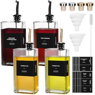 Afbeelding van BBWELL Olijfolie Dispenser,4st Olie Flessen,500ml Azijn en Flessen,Glazen Flessen Dispenser met Trechter Sausfles Kan