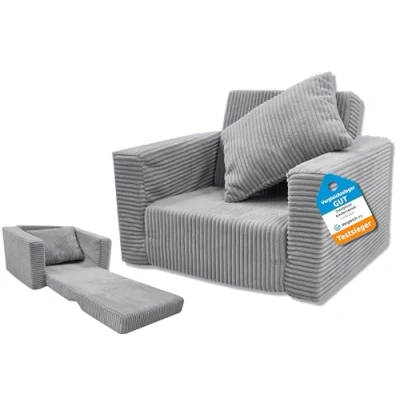 Afbeelding van Odolplusz Kinderstoel, opvouwbaar, mini fauteuil, knuffelstoel, kinderkamermeubels, grijs corduroy