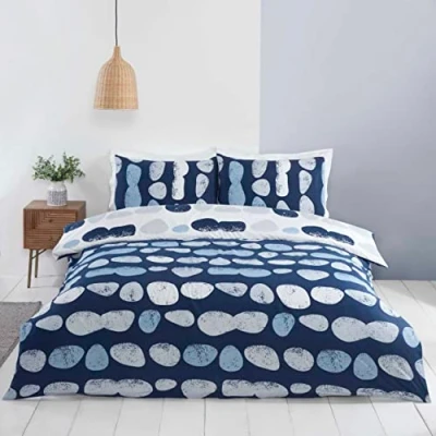 Afbeelding van Dekbedovertrek kiezelstenen blauw microvezel Lits jumeaux 230x220 cm 2 st. 50x75 kussenslopen
