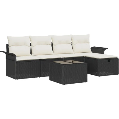 Afbeelding van vidaXL 6 delige tuinset met kussens in zwart poly rattan