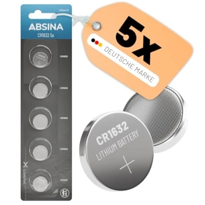 Afbeelding van ABSINA CR1632 5 stuks 3 V lithium knoopcellen CR 1632 lekvrije batterijen en lange levensduur knoopcel voor autosleutels, horloges enz.
