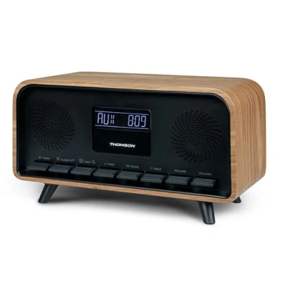 Image de Radio réveil Bluetooth THOMSON Vintage Cosy 30W, FM, Double alarme, Écran LCD, Chargeur USB C, Alim. 230V
