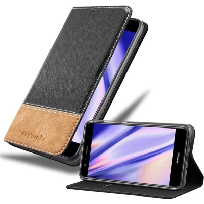 Afbeelding van Cadorabo Hoesje geschikt voor Huawei P10 LITE in ZWART BRUIN Beschermhoes met magnetische sluiting, standfunctie en kaartvakje Book Case Cover Etui