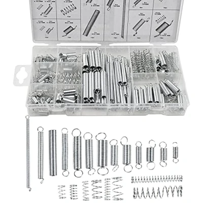 Afbeelding van 200 stuks assortiment veren, drukveren en verlengingen, verlengveren, stalen veren van trekmetaal, 20 maten, verzinkt staal