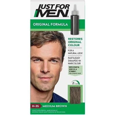 Afbeelding van Just For Men Kleurformule voor haar, middelbruin, herstelt de natuurlijke haarkleur H35