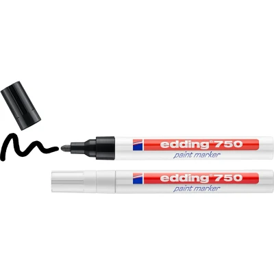 Afbeelding van Viltstift edding 750 lakmarker rond 2 4mm wit en zwart blister à stuks