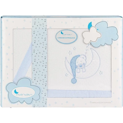 Afbeelding van Interbaby Beddengoed Wieg Beertje Fleece Wit/blauw 3 delig