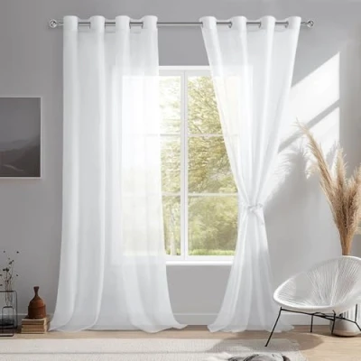 Image de DWCN Sheer Lot de 2 voilages transparents à œillets pour salon, chambre d&#039;enfant, coucher, blanc, 260 x 140 cm (H l)