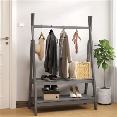 Afbeelding van vidaXL Kledingrek 100x45,5x150 cm massief grenenhout grijs