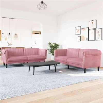 Afbeelding van vidaXL 2 delige Loungeset fluweel roze