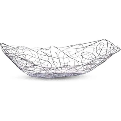 Afbeelding van Fruitschaal/fruitmand rechthoekig zilver metaal 33 x 19 cm Fruitschalen/fruitmanden Draadmand van