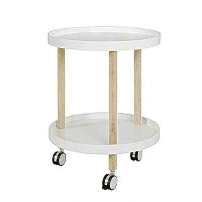 Afbeelding van Bijzettafel op wielen Lorena wit/hout