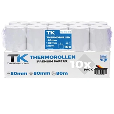 Afbeelding van Thermorollen 80 mm x 12 mm, thermisch papier (80 12) 48 g, gecertificeerd voor kassaprinters zoals Epson, IBM, Metapace en nog veel meer, premium BPA vrij