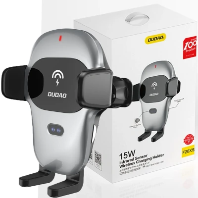Afbeelding van Dudao autohouder met ingebouwde Qi 15W draadloze oplader grijs (F20xs)