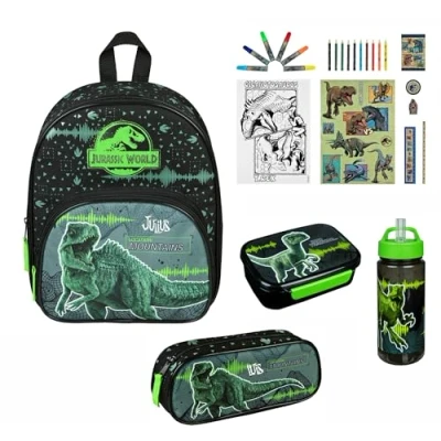 Afbeelding van Undercover Kinderrugzak dinosaurus T Rex Gepersonaliseerd met naam voorvak 2 vakken 25 x 31 10 cm, Set 3 groene dinosaurus,