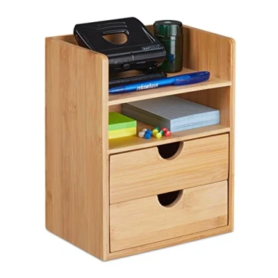 Afbeelding van Relaxdays bureau organizer bamboe accessoires desk met 2 lades