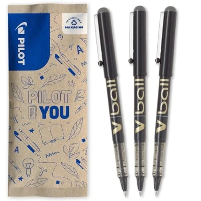 Afbeelding van PILOT 3 stuks V Ball 07 vloeibare inkt rollerball zwart medium punt
