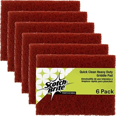 Afbeelding van Scotch Brite Schuurpads, zeer resistent, snelle reiniging, 10,2 x 13,3 cm, voor koken op levensmiddelen en bakoliën, gebruik warme of koude plaat, oranje, 6 stuks