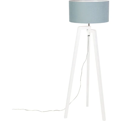 Afbeelding van QAZQA Vloerlamp tripod wit hout met mineraal kap 50 cm Puros