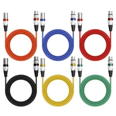 Afbeelding van Lot de 6 câbles XLR, câble DMX, microphone XLR symétrique, d&#039;extension audio 3 broches, adaptateur mâle vers femelle, pour enregistreur studio, microphone, table