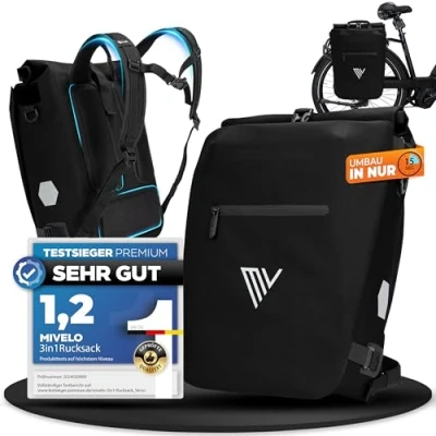 Afbeelding van MIVELO 3 in 1 fietstas voor bagagedrager, rugzak, bagagedragertas achter en fiets schoudertas, conversie 15 seconden, comfortabele fietsrugzak, 100% tas