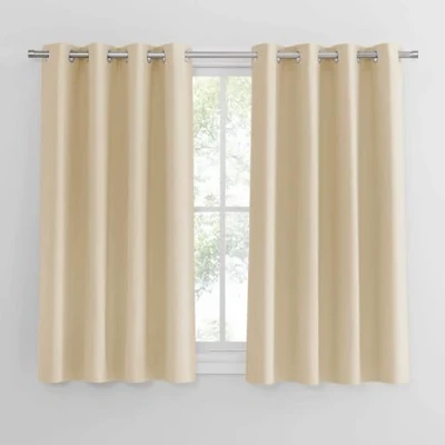 Afbeelding van PONY DANCE Set van 2 verduisterende gordijnen voor kinderkamer, met oogjes, licht blokkerend, warmte isolerend, 137 x 117 cm (h b), biscotti beige
