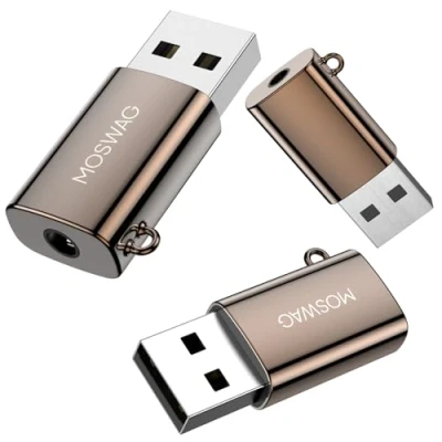 Afbeelding van MOSWAG USB naar 3,5 mm jack audio adapter, zinklegering, externe geluidskaart, mm, stereo AUX converter compatibel met hoofdtelefoon, pc, laptop,