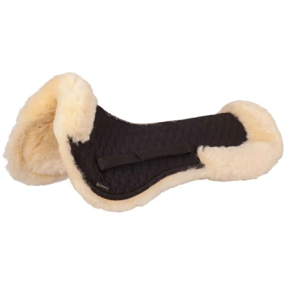 Afbeelding van BR Zadelonderlegger Sheepskin met Rand Zwart/Naturel Pony Agradi.be