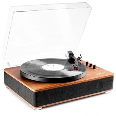 Afbeelding van platenspeler Bluetooth (in/uit) Fenton RP162 retro met speakers (stereo) en mp3 speler Bruin