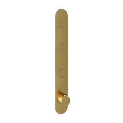 Afbeelding van HotBath Cobber PB050 afbouwdeel voor inbouwthermostaat met 3 pushbuttons geschikt verticale plaatsing Geborsteld Messing PVD