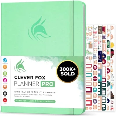 Afbeelding van Clever Fox PRO Planner persoonlijke wekelijkse en maandelijkse levens organizer ter verbetering van de productiviteit, tijdbeheer het bereiken je doelen A4, geen data 1 jaar Mint