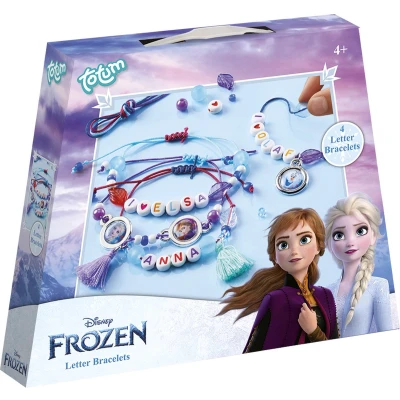Afbeelding van Disney Frozen Totum 4 letter armbandjes maken knutselpakket sieraden set vriendschaps creatief met Anna en Elsa