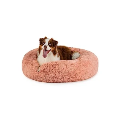 Afbeelding van lionto Donutbed voor honden en katten, rond pluizig bed kleine grote huisdieren, Ø 100 cm, kattenbed van zacht pluche, hondenkussen met extra dikke vulling, roze